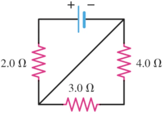 <p>Determine a resistência equivalente nesse circuito (fios normais tem resistência 0)</p>