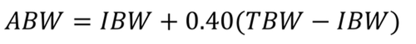 <p>ABW= IBW + 0.4(actual body weight - IBW)</p>