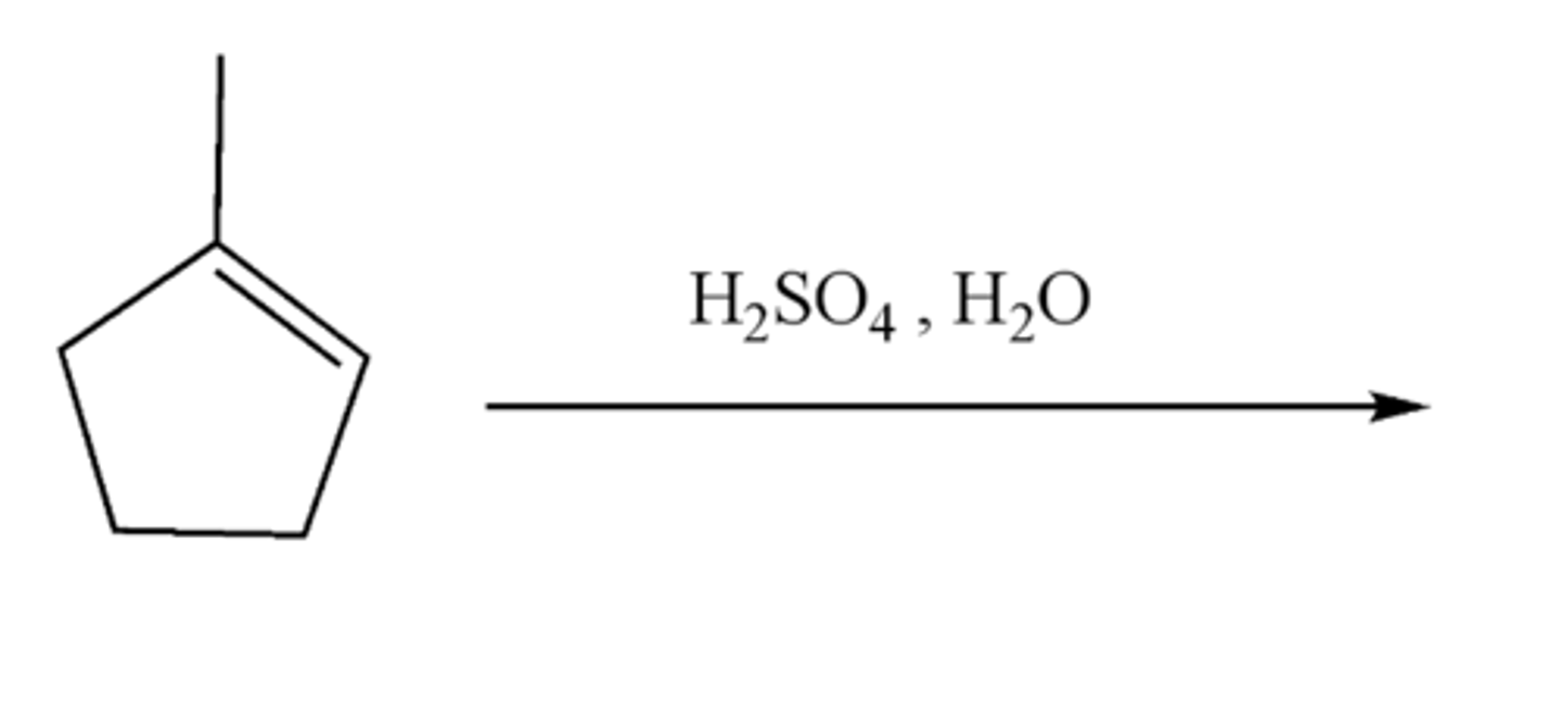 <p>alkene + H2SO4, H20 (products)</p>