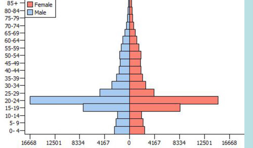 <p>Large number of 18-24 year olds</p>