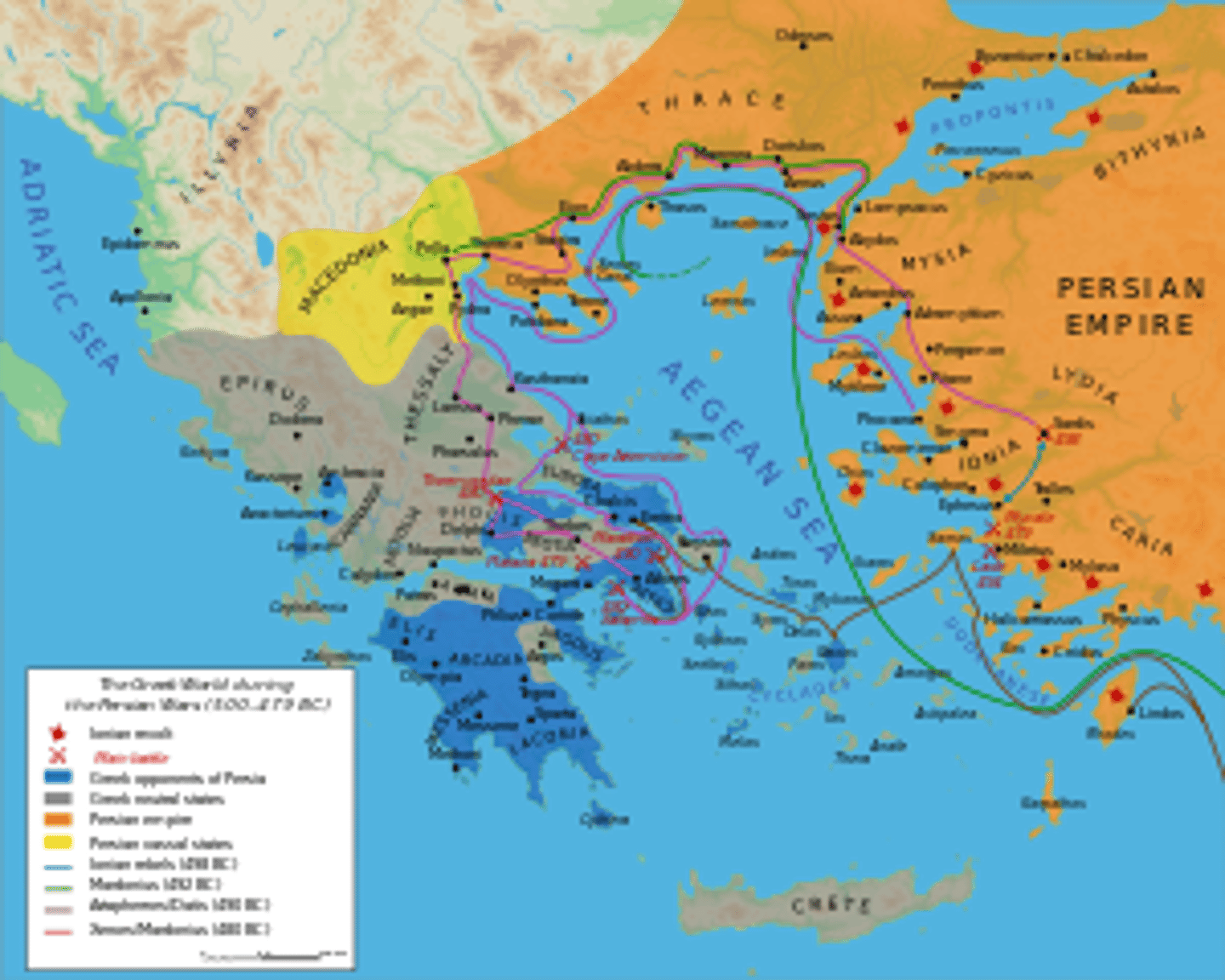 <p>A series of conflicts between the Achaemenid empire of Persia and the city-states of the Hellenic world. During the second conflict, the Spartans were the leaders of the combined land and seas defence of Greece. The Spartans were the main contributor of manpower on land during the war</p>