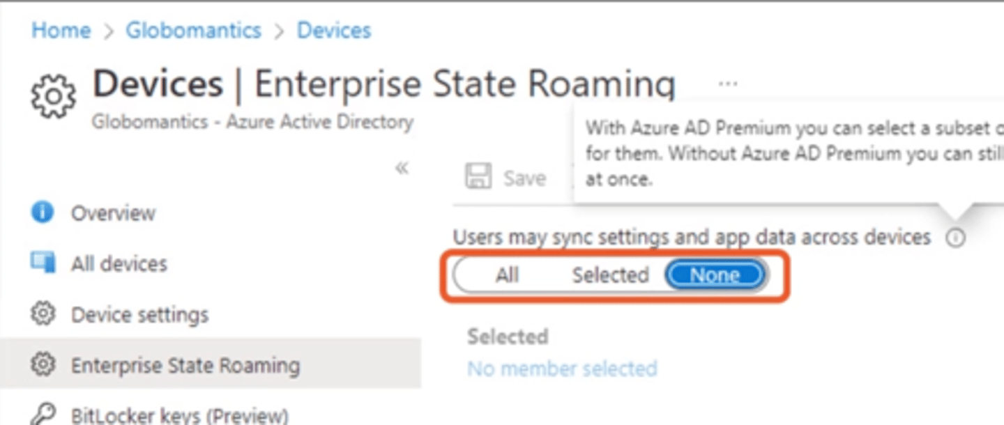 <p>A tool that allows secure synchronisation of users' application and Windows settings to the cloud. This means they'll have the same experience no matter which Windows device they sign into. -- This is managed through Azure. You can enable it for all, selected, or no devices</p>