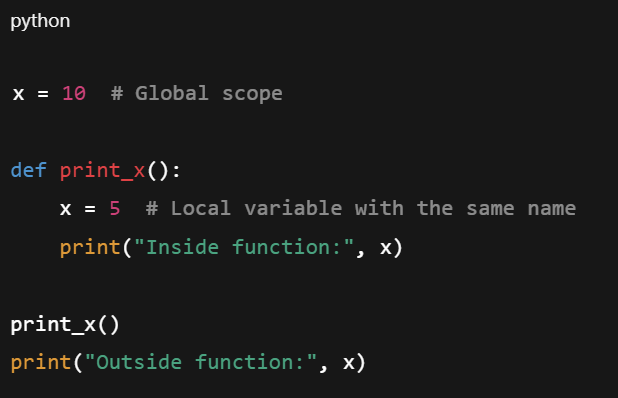 <p>Define a function with a variable that’s also defined outside of function →</p>