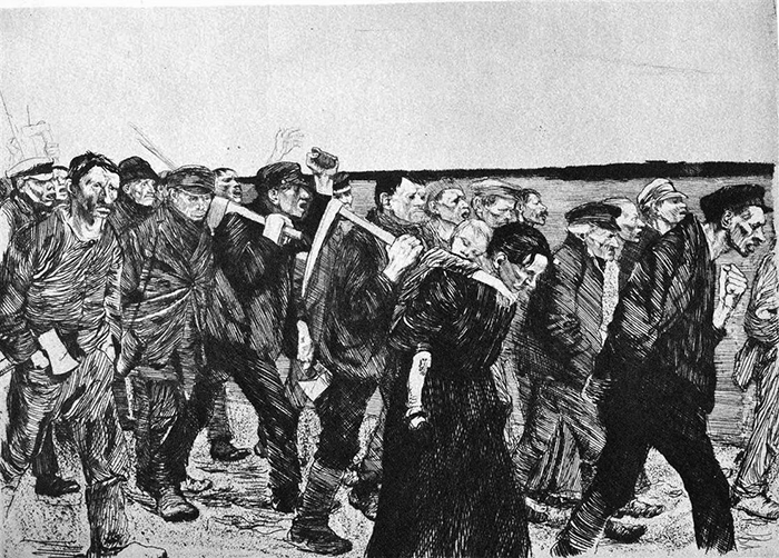 <p><em><span>Kollwitz produced this engraving after watching a play about a famous strike by German weavers in the 1840s</span></em></p><p>Kollwitz’ depiction of workers and their families is best explained as a rejection of</p><p><br></p>