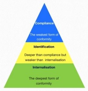 <p>compliance, identification, internalisation</p>