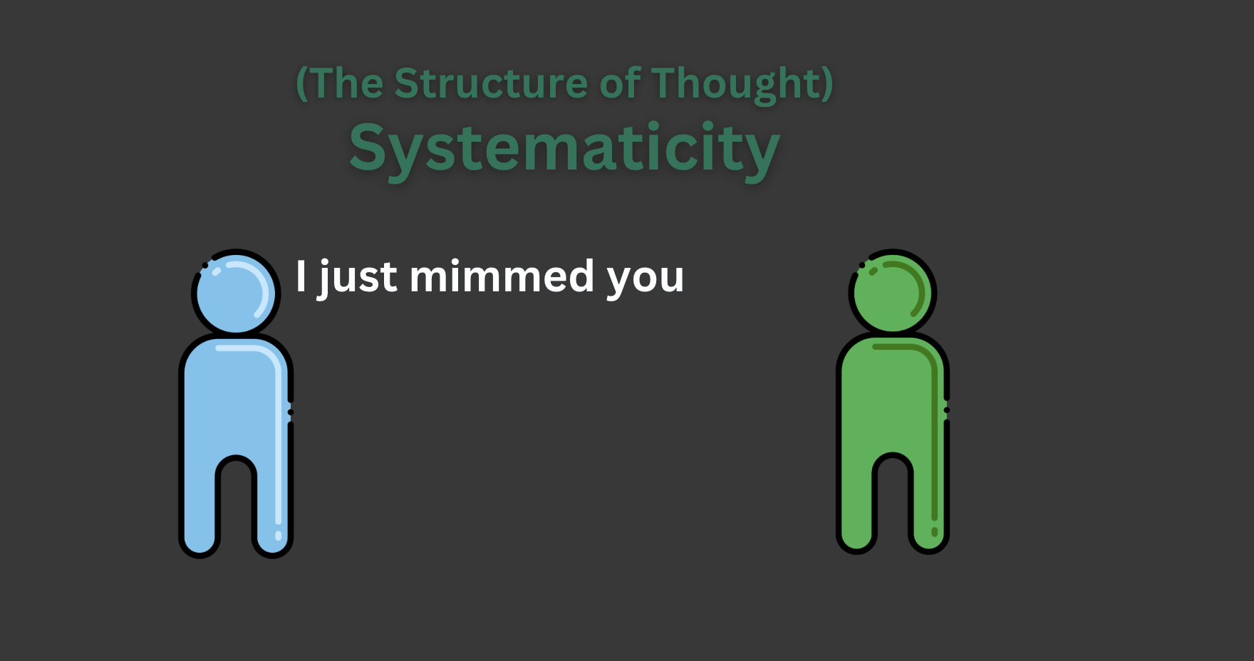 <p><span><strong><u>Interrelations</u></strong> between the thoughts we can have and the ways in which we can think.</span></p><ul><li><p>Certain thoughts are <strong><u>intrinsically connected</u></strong> to certain other thoughts</p></li><li><p><strong>How do we know we have it? - </strong>We see systematically in natural language acquisition</p></li></ul><p></p><p><em>(Example: Bluey MIMMED (jumped over) Greeny, can tell us information about how Pinky mimmed Goldy)</em></p><p></p>