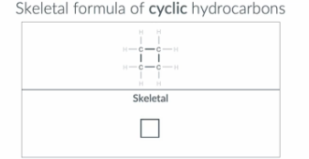 <p>This molecular has 4 carbon in a ring so we draw a square (as all lines should be straight not bent) with each point representing a carbon atom </p><p></p>