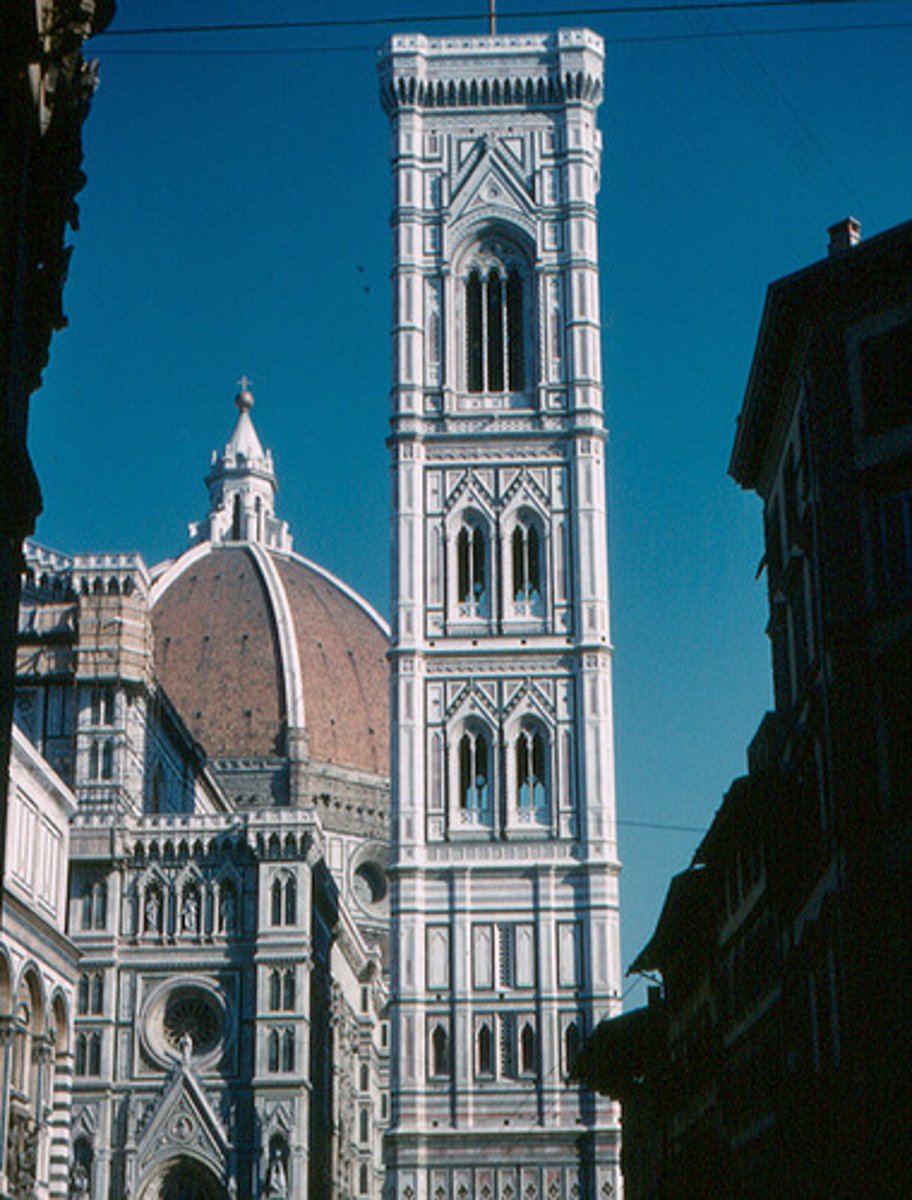 <p>A bell tower of a church, usually, but not always, freestanding.</p>