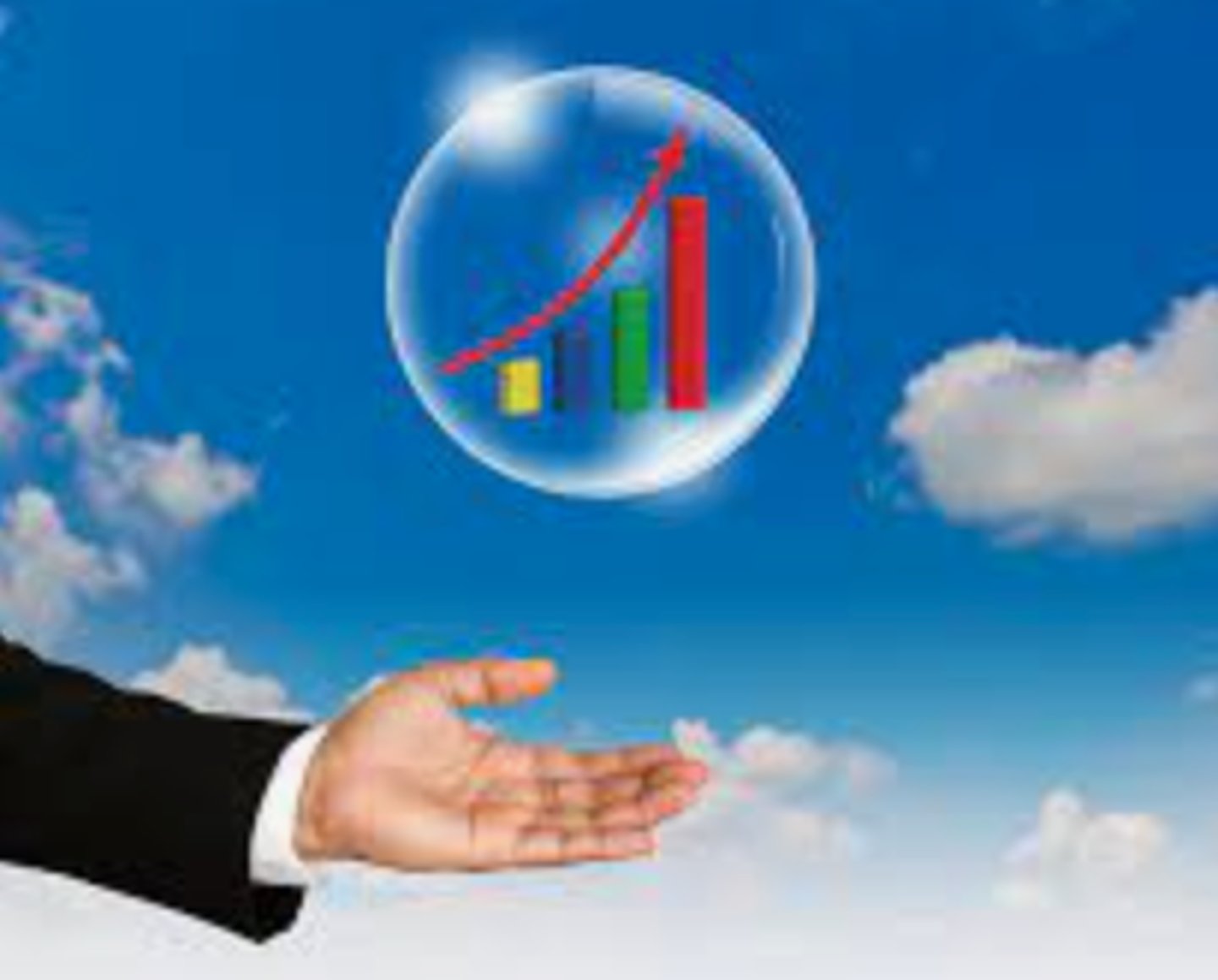 <p>(Noun phrase) A situation where prices rise rapidly and exceed real value</p>