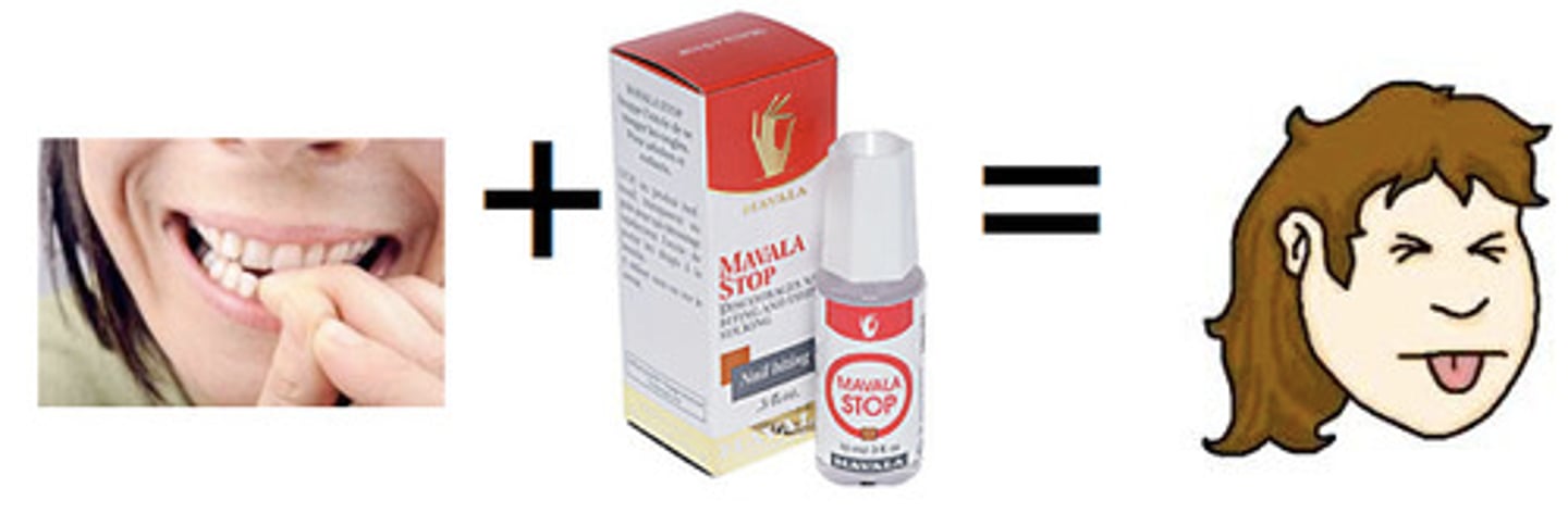 <p>a technique used to reduce the appeal of behaviors one wants to eliminate by associating them with physical or psychological discomfort (Associating something negative with a behavior one wants to stop.)</p>