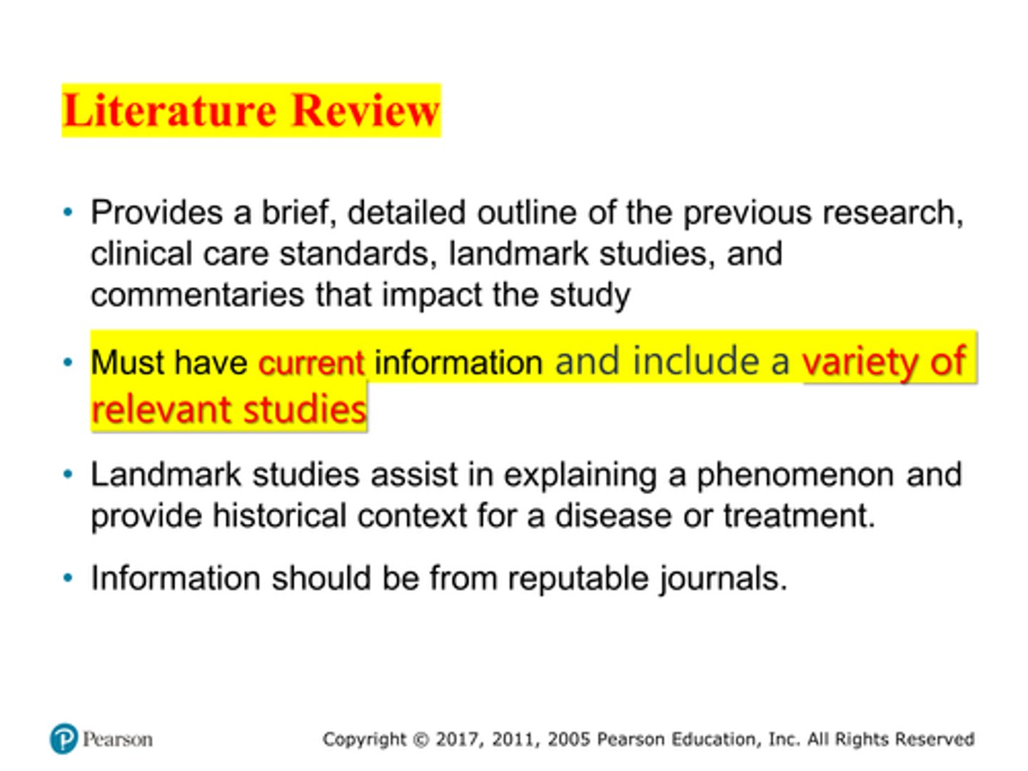 <p>Literature review (pg. 288)</p><p>3 multiple choice options</p>