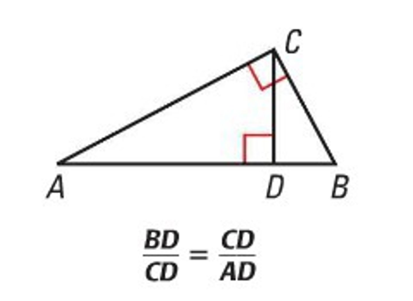 <p>the altitude to the hypotenuse of a right triangle forms two triangles that are similar to the O.G. triangle</p>