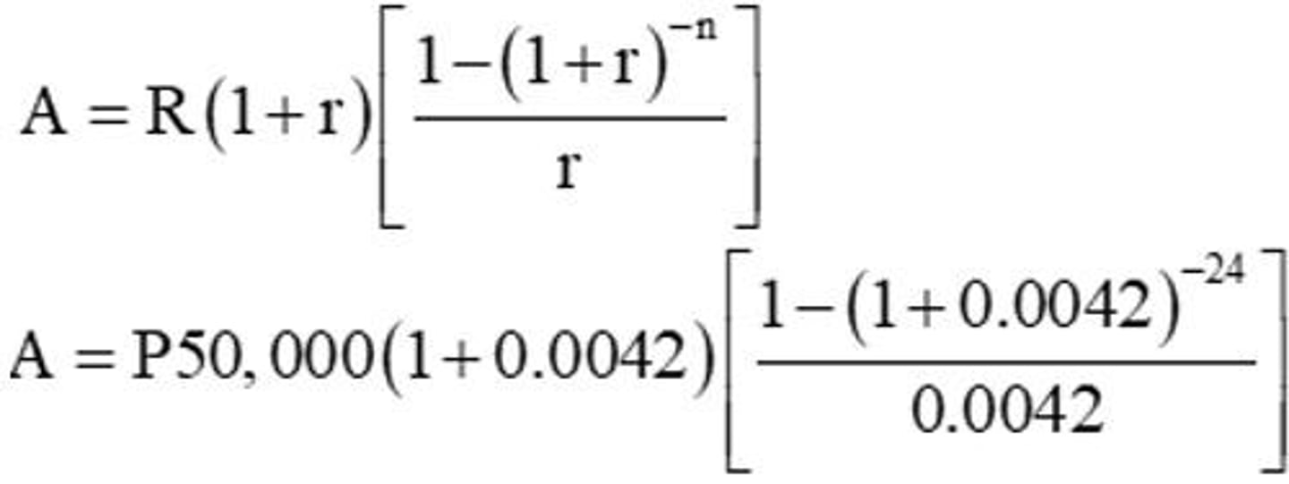 <p>formula to calculate the future value of an annuity paid at the beginning of each term.</p>