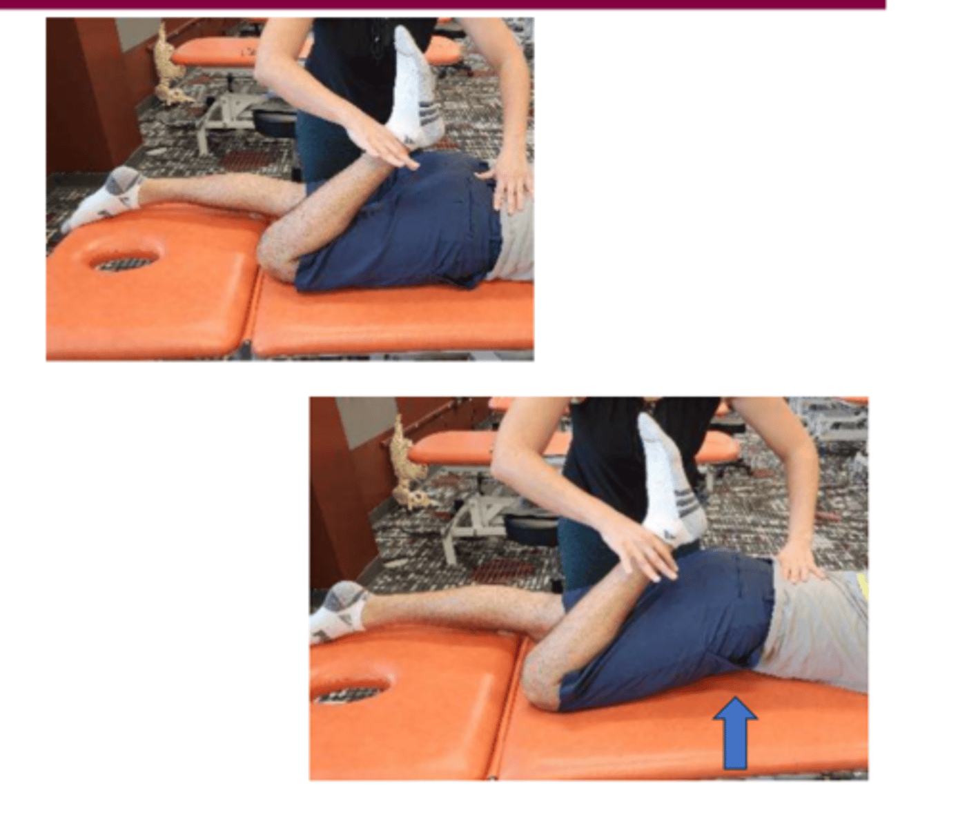 <p>ely's test assess rectus femoris tightness</p><p>- the patient will lay prone and while the patients knee is being flexed</p><p>- a positive test occurs if the hip on the same side spontaneously lifts off the table indicating a tight rectus femoris muscle</p>