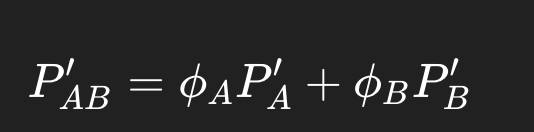 <p>Φ = vol frac of each solvent</p><p>P’ = pol index of each solvent</p><p>***overall mob phase polarity</p>
