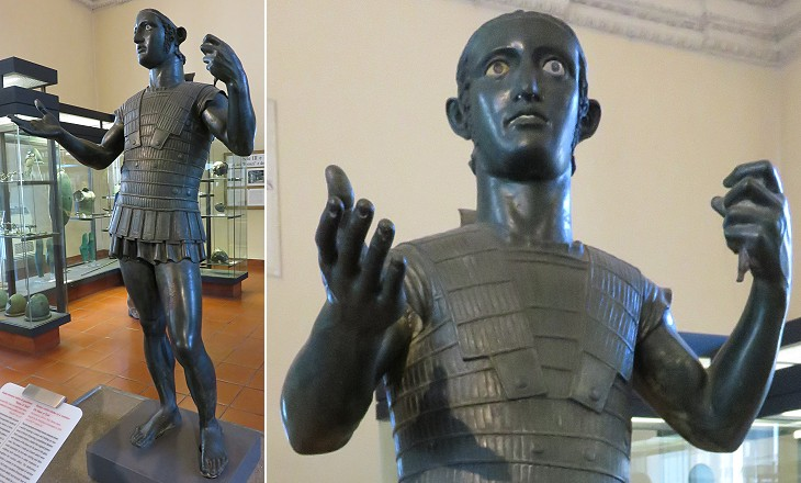 not contrapposto, clothed, pouring bowl to seal a prayer, aloof, made of bronze