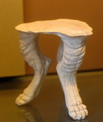 small, portable 3-legged dining table. Legs usually shaped like animal legs
