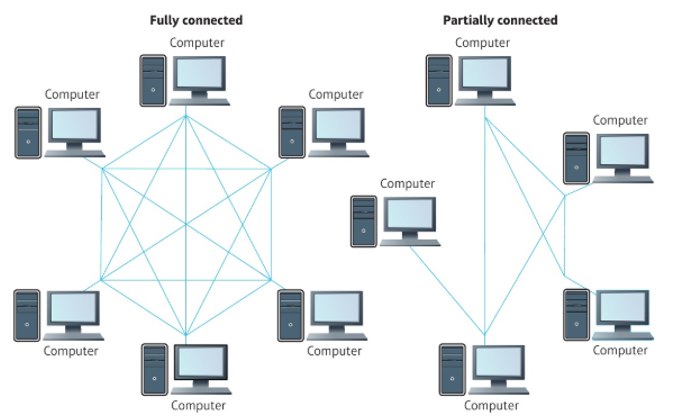 <p>Each node is connected to at least one other node either wired or wirelessly.</p><p></p>