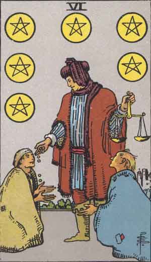 <p>6 of pentacles</p>