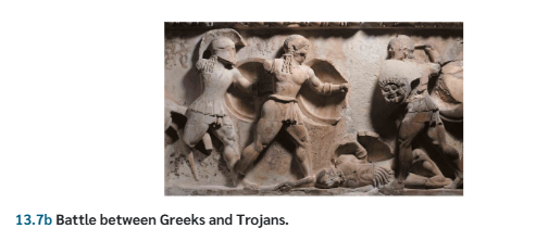 <p>Treasury of the Siphnians, east pediment and frieze. Archaic Greek. Carved in low relief, showcasing mythological scenes and figures. Herakles and Apollo. interest in perspective. 530-525 BCE</p>