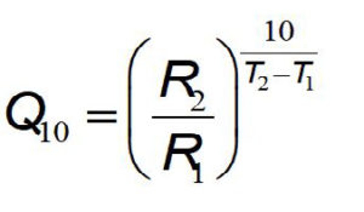 <p><span style="text-decoration:underline">Equipment</span></p><p>Water bath</p><p>Boiling tube</p><p>H2O2 solution</p><p>Soaked peas</p><p>Gas syringe</p><p>Mortar and pestle</p><p>Stopwatch</p><p>Delivery tube/bung</p><p></p><p><span style="text-decoration:underline">Method</span></p><p>1) Measure set mass of peas</p><p>2) Grind and place in boiling tube</p><p>3) Set up delivery tube and gas syringe</p><p>4) Add 5cm3 H2O2</p><p>5)Immediately attach bung/delivery tube to boiling tube</p><p>6) Time reaction for a controlled time</p><p>7) Measure volume of gas produced at regular time intervals</p><p>8) Repeat experiment at different temperatures</p><p></p><p><span style="text-decoration:underline">Control variables</span></p><p>•Concentration of H2O2 solution</p><p>•Mass of peas</p><p>•Time of reaction</p><p></p><p><span style="text-decoration:underline">Graph</span></p><p>Plot graph of temp against concentration</p><p></p><p><span style="text-decoration:underline">Calculation</span></p><p><strong>Rate= </strong>Volume of gas/time</p><p><strong>Q10= </strong>(Second rate/First rate) ^(10/second temp-first temp).</p><p></p><p>Q10 being larger means that temperature increase affects the reaction more (typically around 2-3)</p>