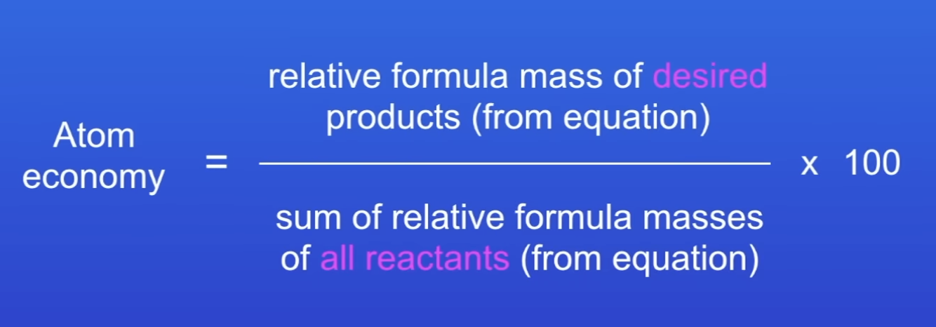 <p>Mr of desired products (FE) / Sum of Mr of all reactants (FE)</p><ul><li><p>FE = from equation</p></li></ul>