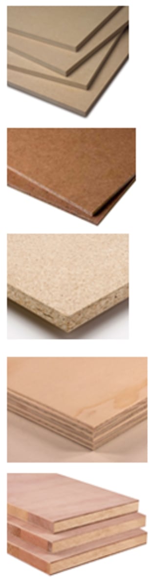 <p>MDF, Plywood, Chipboard</p>