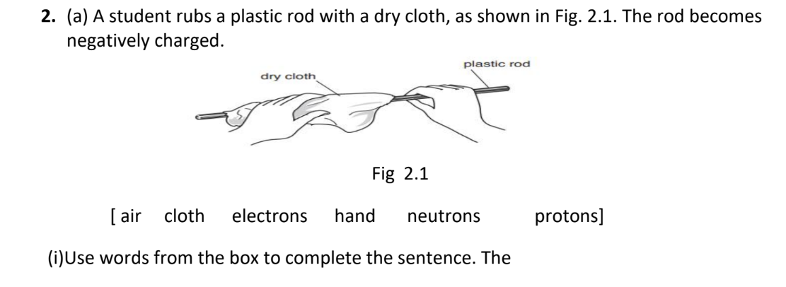 <p><mark data-color="red"><strong>The rod becomes negatively charged because………..move from the…….. to the rod.</strong></mark></p>