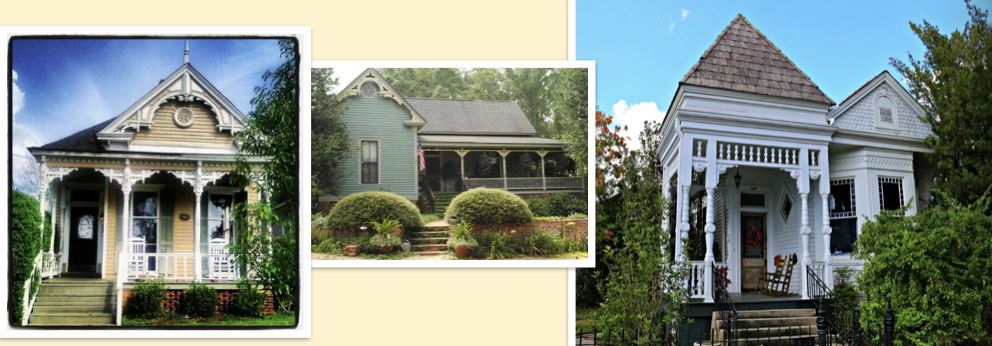 <p>Most contain porches with turned spindles (spindlework)</p><p class="p1">Many contain flat jigsaw cut trim </p><p class="p1">Asymmetrical façade</p>