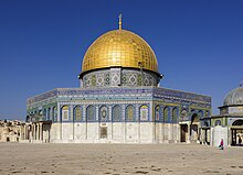 <p><span>Temple Mount, Jerusalem. Domed octagonal plan, dome diameter 66’. Brick</span></p><p style="text-align: center"><span>and masonry core, marble columns and revetment, gold-glass mosaics, and wood,</span></p><p style="text-align: center"><span>Ummayad period, 691-692.</span></p>