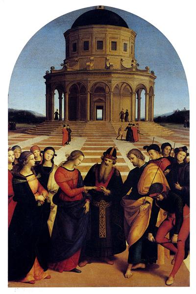 <p><span>The Marriage of the Virgin</span></p><p><span>1504</span></p><p><span>Oil on round headed panel</span></p><p><span>174 x 121 cm</span></p><p><span>Brera, Milan</span></p>