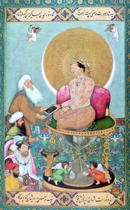 <p>Allegorical Painting: <em>Emperor Jahangir Seated on an Hourglass Throne</em>, Mughal Period </p>