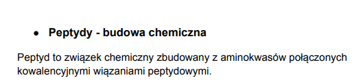 <p>peptyd to związek chemiczny zbudowany z aminokwasów połączonych kowalencyjnymi wiązaniami peptydowymi </p>