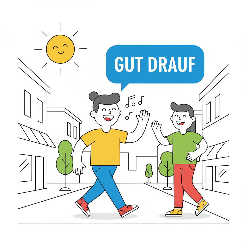 <p>Ich bin gut drauf<br>Sie ist nicht so gut drauf<br>Er ist super drauf aber sie ist schlecht drauf</p>