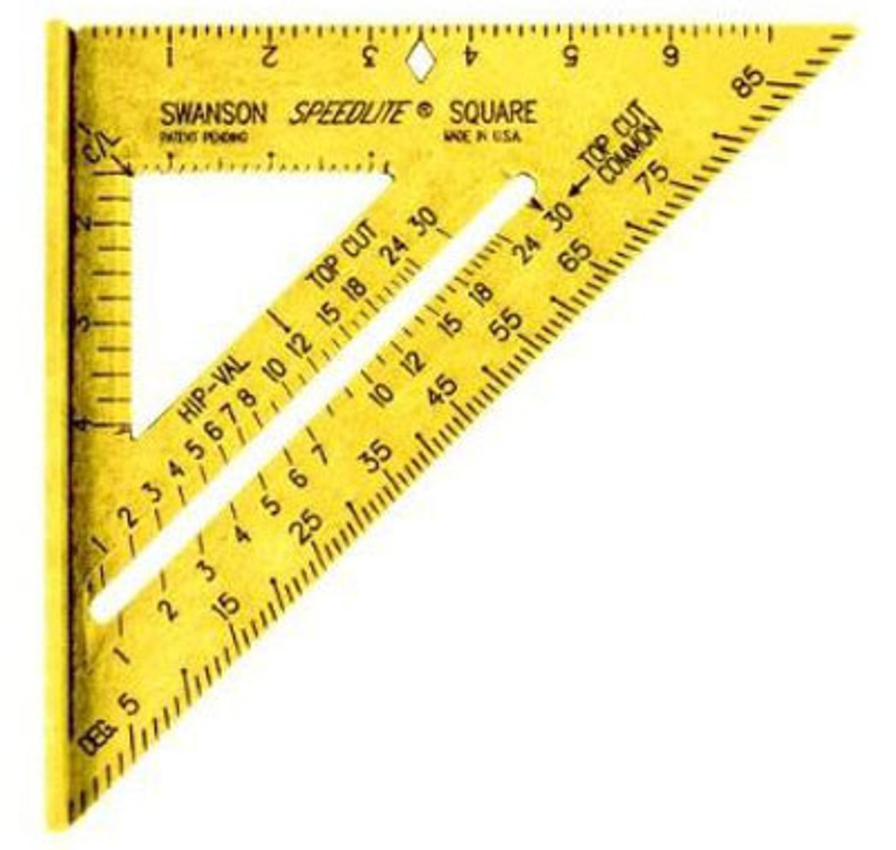 <p>A triangular marking tool containing both 90- and 45-degree angles.</p>