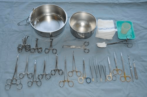 <p>various sterilized tools used in surgery</p>