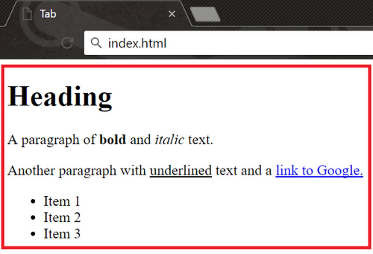 <p>The container for the content that'll be displayed on the webpage.</p>