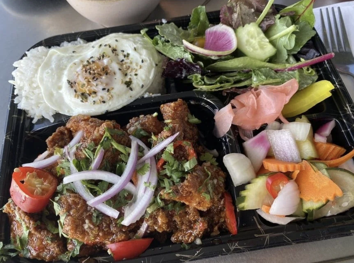 <ol start="2"><li><p>Plates &amp; Bentos: Bang Bang Chicken Bento* $16</p></li></ol><p></p>