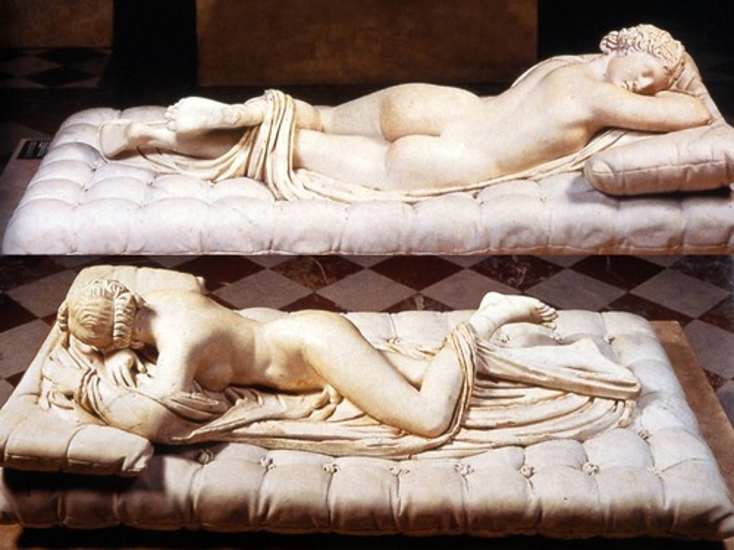 <p>Marble, Roman copy. Paris, Louvre. original 3rd-2nd c. BCE. Mattress made much later by Bernini in 17th century. Sleeping is a very Hellenistic subject!</p>