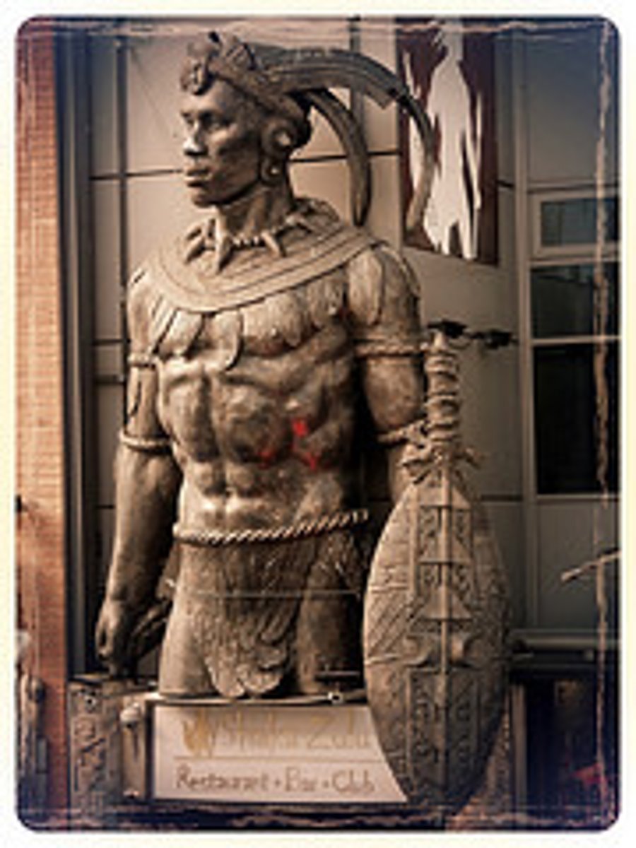 <p>Leader of Zulu people, Around 1816 used highly disciplined warriors and good military organization to create a large centralized state. The Zulu land became part of British-controlled land in 1887.</p>