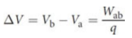 <p>exist between two points that are at different distances from the source charge</p><p>where W<sub>ab</sub> is the work needed to move a test charge q through an electric field from point a to point b.</p>