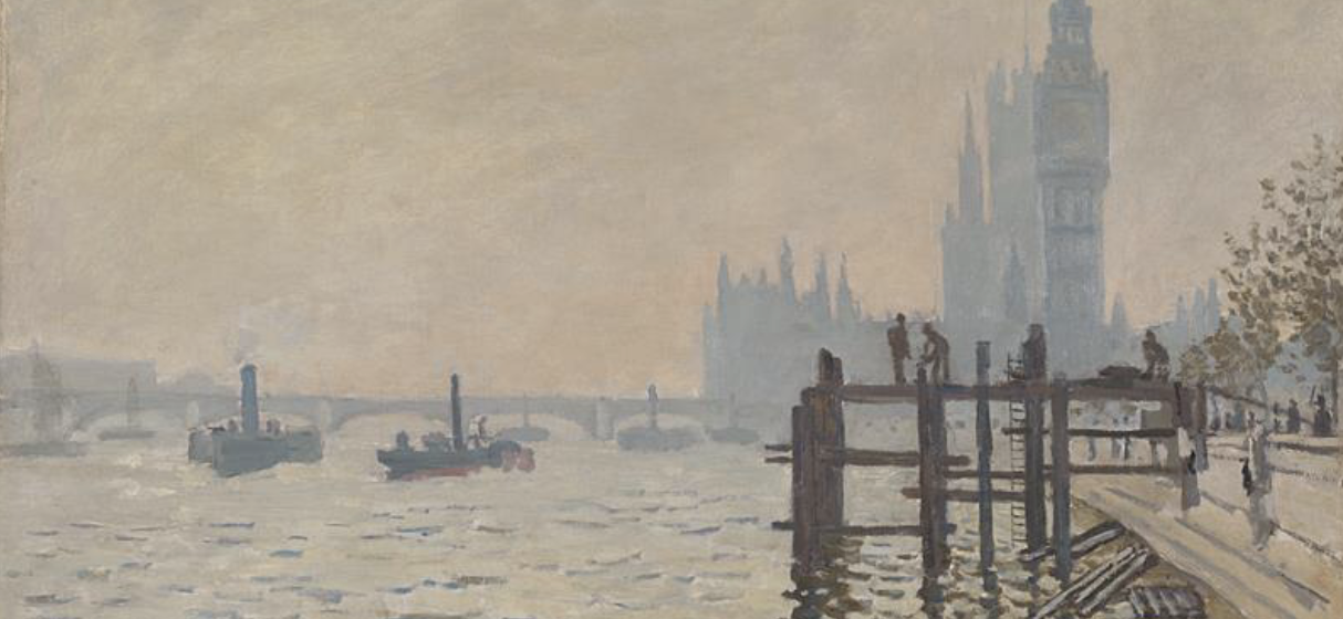 <p>The Thames below Westminster, Claude Monet 1871</p>