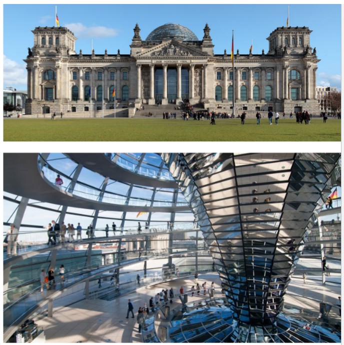 Paul Wallot, Paul Baumgarten restores it after it is almost destroyed, Norman Foster finished it