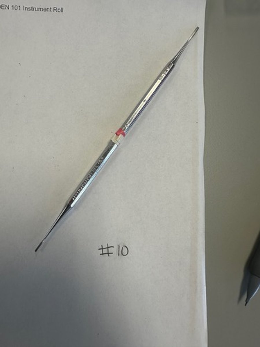 <p>Break down enamel margin of the tooth preparation, to form sharp lines and point angles, and to retention grooves (hand manual cutting instruments)</p>