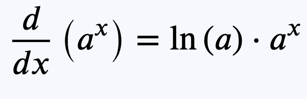 <p>which means that if u is a function of x then its a^u times lna times u’</p>