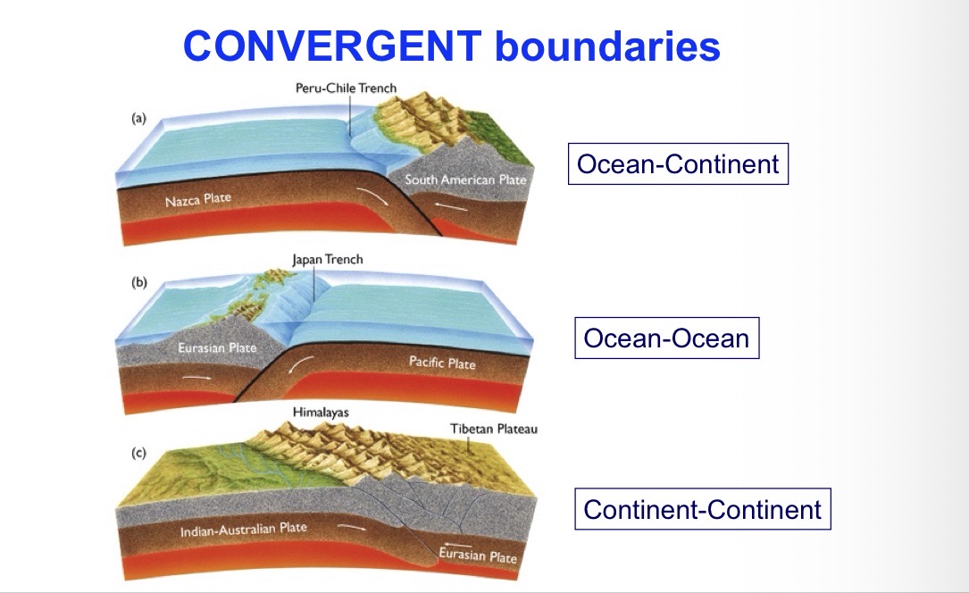 <p>Ocean-continent </p><p>Ocean-ocean </p><p>Continent-continent </p>