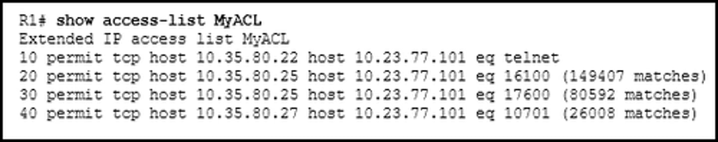 <p>The router has not had any Telnet packets from 10.35.80.22 that are destined for 10.23.77.101.</p>
