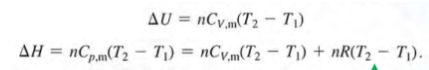 <p>U of an ideal gas depends only on T (not p,V), heat capacities define T dependence U and H</p>