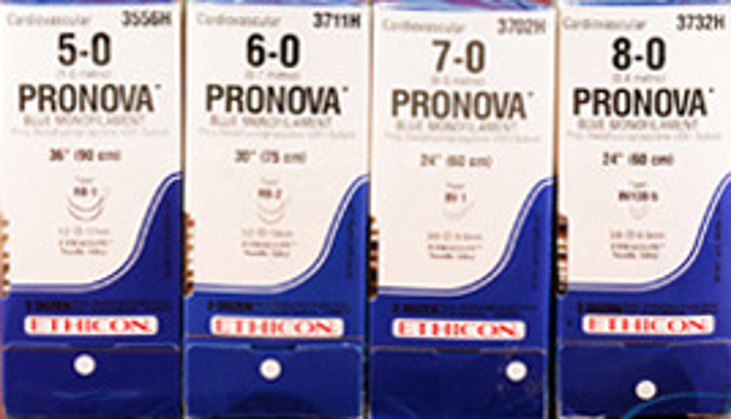 <p>type: synthetic - polymer blend</p><p>package color: ROYAL BLUE</p><p>suture color: BLUE</p><p>Usage: cardiovascular, ophthalmic, neuro</p><p>- Monofilament non absorbable</p><p>NON ABSORBABLE</p><p>tensile strength: excellent</p><p>tissue reaction: Minimal</p>