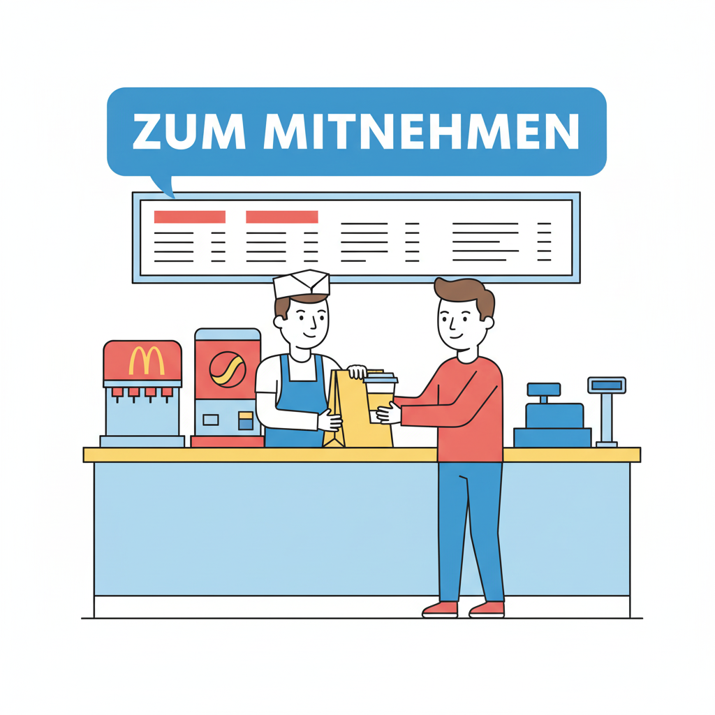 <p>Said when ordering food or drinks that you do not want to consume in the restaurant or café.</p>